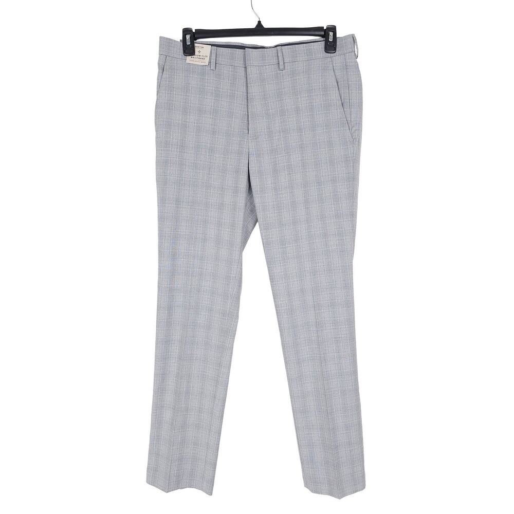 Kenneth Cole Reaction Mens Slim Fit Dress Pants 34x32 Light Grey Plaid Stretch - Picture 5 of 13